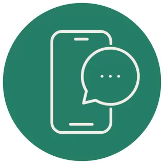 A green circular icon of a phone with a text message incoming.