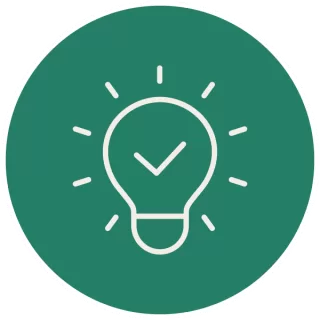 A green circular icon of a lightbulb.